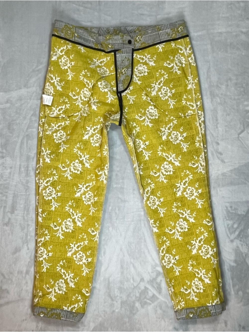 Silvia Tcherassi Yellow & Gray Plaid Floral Trousers - Picture 10 of 13